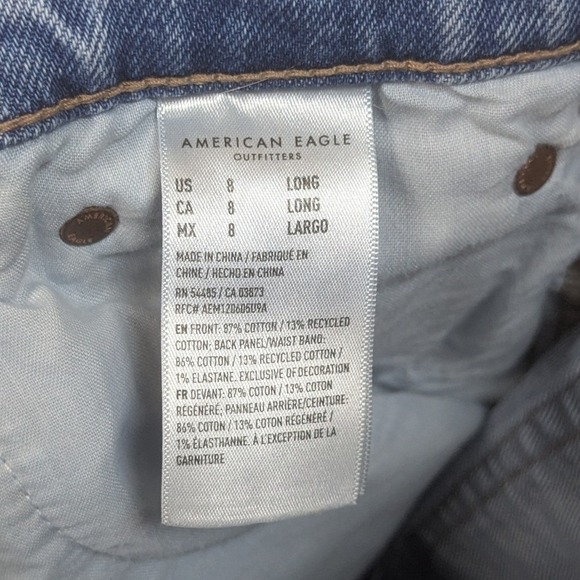 American Eagle Stovepipe Jeans Womens 8 Long Light Wash Wide Leg Denim Blue - Picture 3 of 8